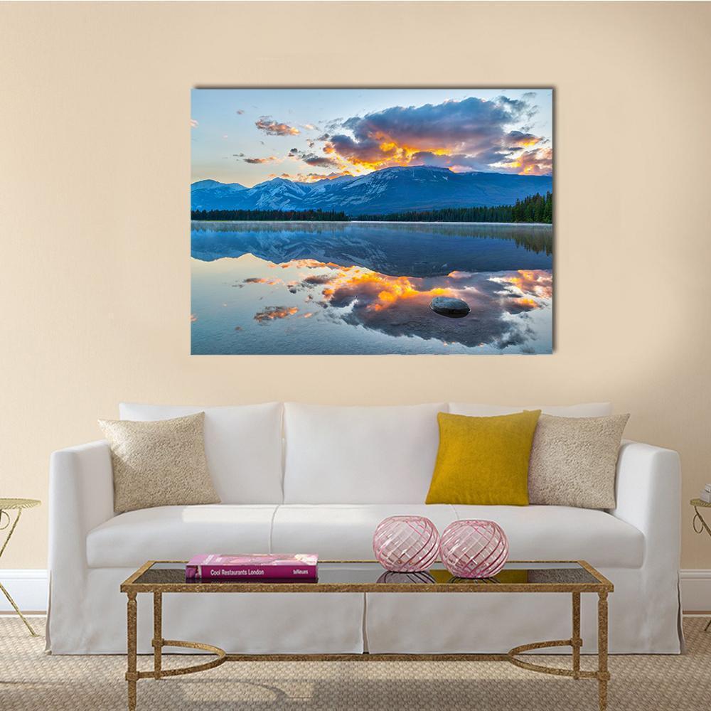Morning In Edith Lake Canvas Wall Art-1 Piece-Gallery Wrap-48" x 32"-Tiaracle