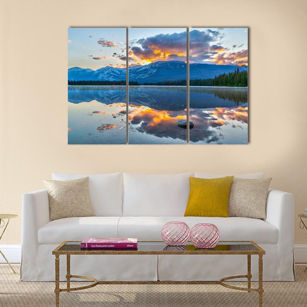 Morning In Edith Lake Canvas Wall Art-3 Horizontal-Gallery Wrap-37" x 24"-Tiaracle