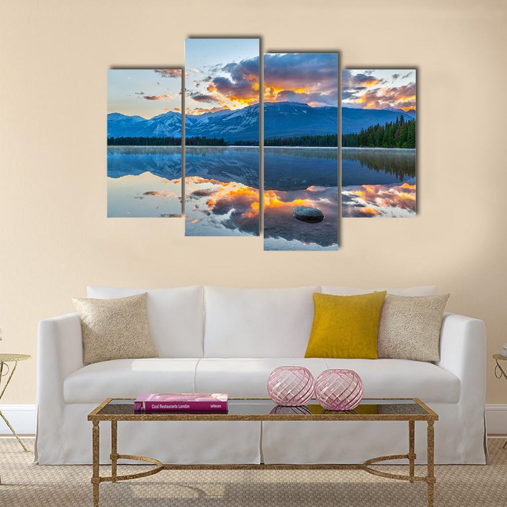 Morning In Edith Lake Canvas Wall Art-4 Pop-Gallery Wrap-50" x 32"-Tiaracle