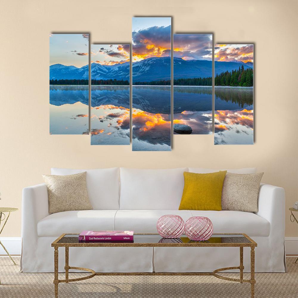 Morning In Edith Lake Canvas Wall Art-5 Pop-Gallery Wrap-47" x 32"-Tiaracle