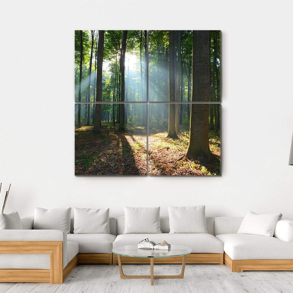 Morning In The Forest Canvas Wall Art-4 Square-Gallery Wrap-17" x 17"-Tiaracle