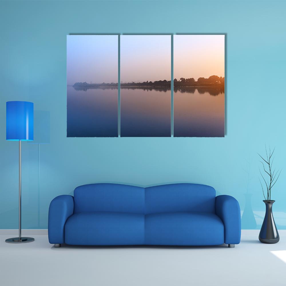 Ganga River Morning Canvas Wall Art-3 Horizontal-Gallery Wrap-37" x 24"-Tiaracle