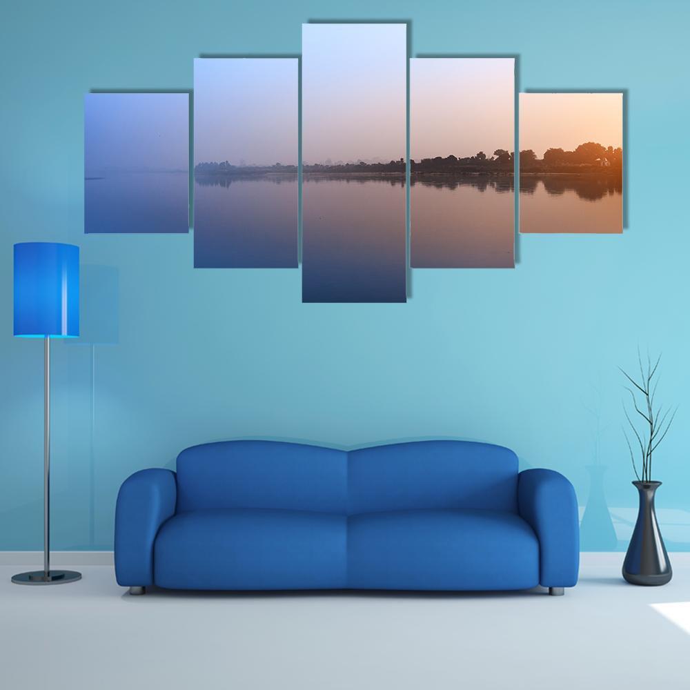 Ganga River Morning Canvas Wall Art-5 Star-Gallery Wrap-62" x 32"-Tiaracle