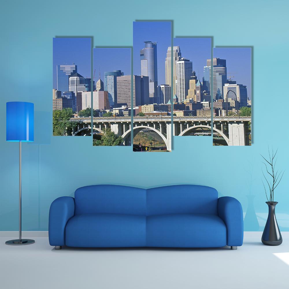 Minneapolis Skyline Canvas Wall Art-5 Pop-Gallery Wrap-47" x 32"-Tiaracle