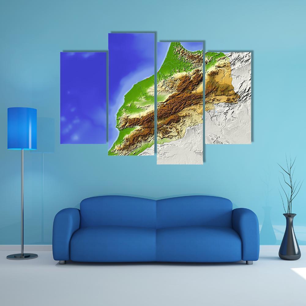 Morocco Terrain On Map Canvas Wall Art-4 Pop-Gallery Wrap-50" x 32"-Tiaracle
