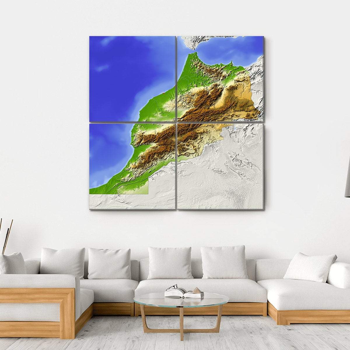 Morocco Terrain On Map Canvas Wall Art-4 Square-Gallery Wrap-17" x 17"-Tiaracle