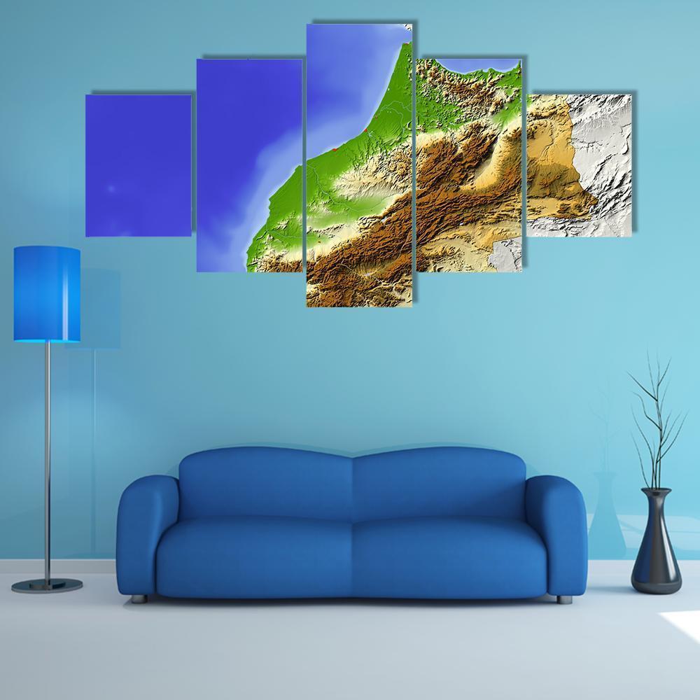 Morocco Terrain On Map Canvas Wall Art-5 Star-Gallery Wrap-62" x 32"-Tiaracle