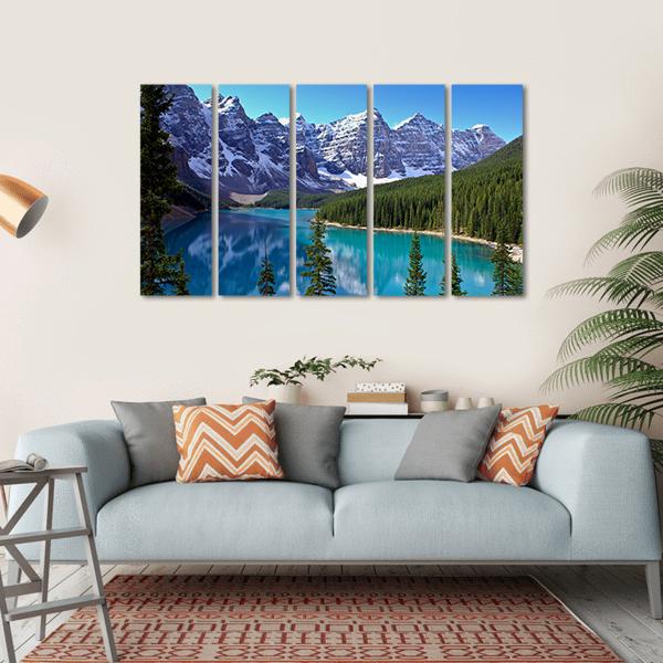 Morraine Lake In Canada Canvas Wall Art-5 Horizontal-Gallery Wrap-22" x 12"-Tiaracle