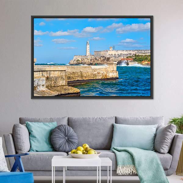 Morro & Malecon Seawall Canvas Wall Art-1 Piece-Floating Frame-24" x 16"-Tiaracle