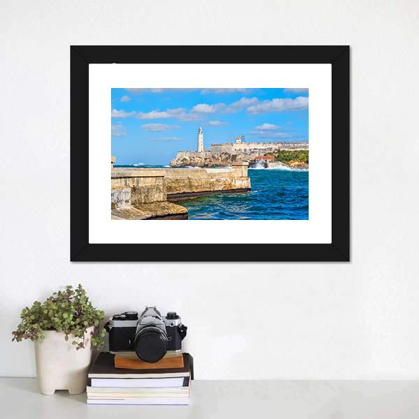 Morro & Malecon Seawall Canvas Wall Art-1 Piece-Framed Print-20" x 16"-Tiaracle