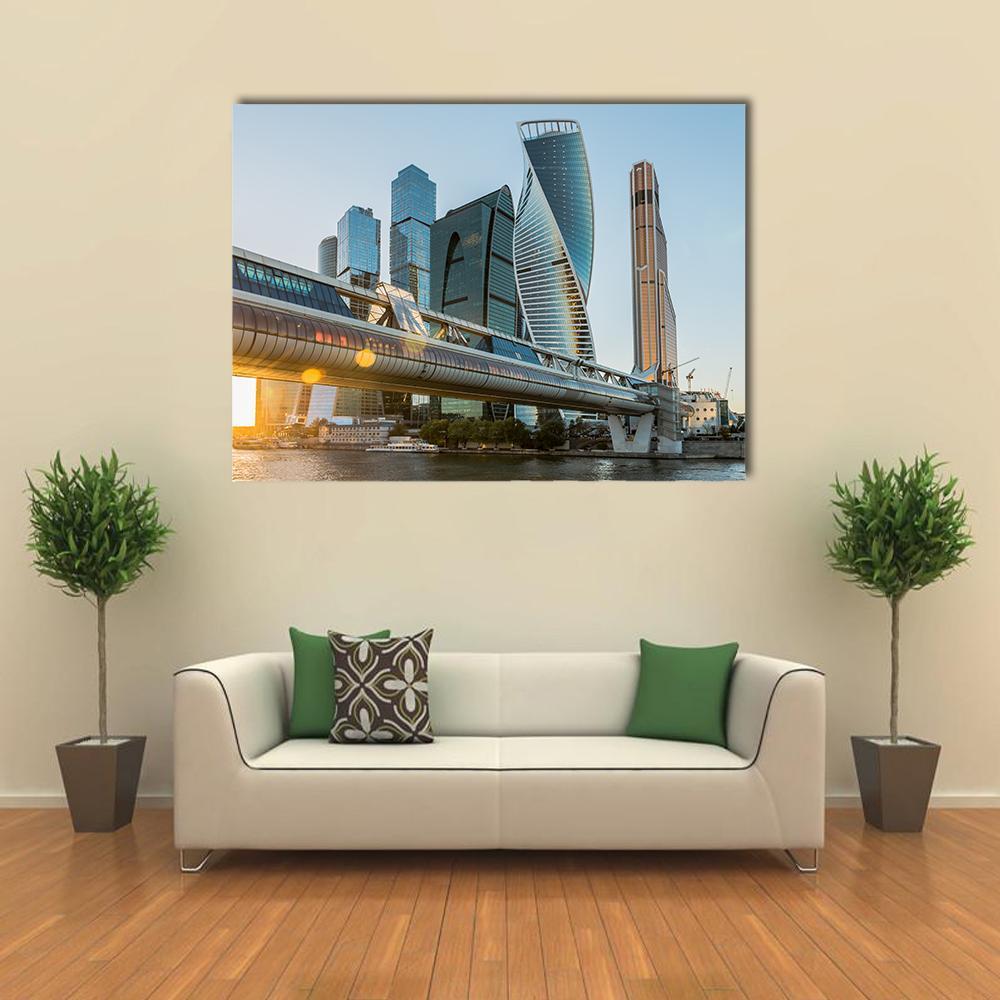 Moscow City At Sunset Canvas Wall Art-1 Piece-Gallery Wrap-48" x 32"-Tiaracle
