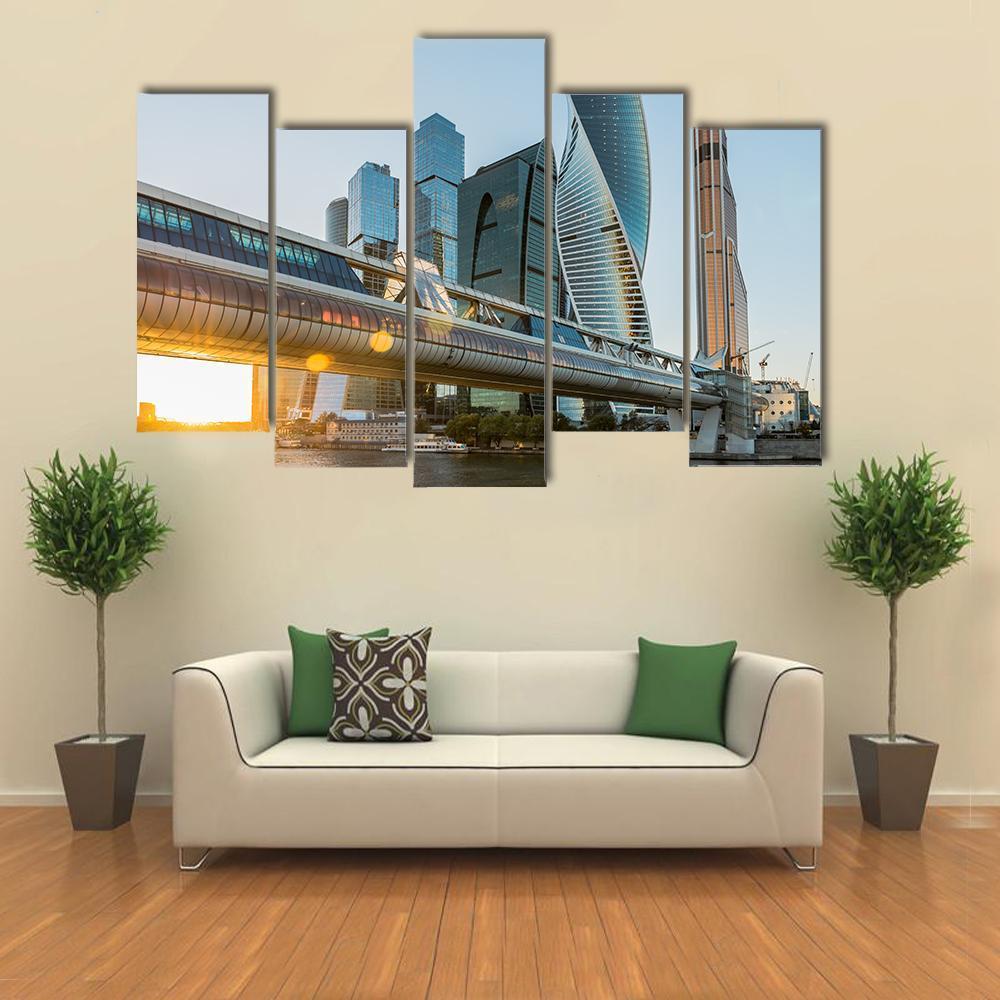 Moscow City At Sunset Canvas Wall Art-5 Pop-Gallery Wrap-47" x 32"-Tiaracle