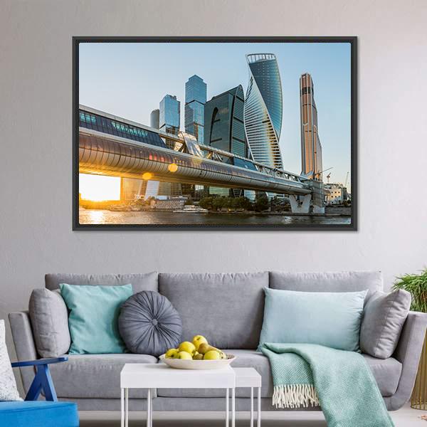 Moscow City At Sunset Canvas Wall Art-1 Piece-Floating Frame-24" x 16"-Tiaracle