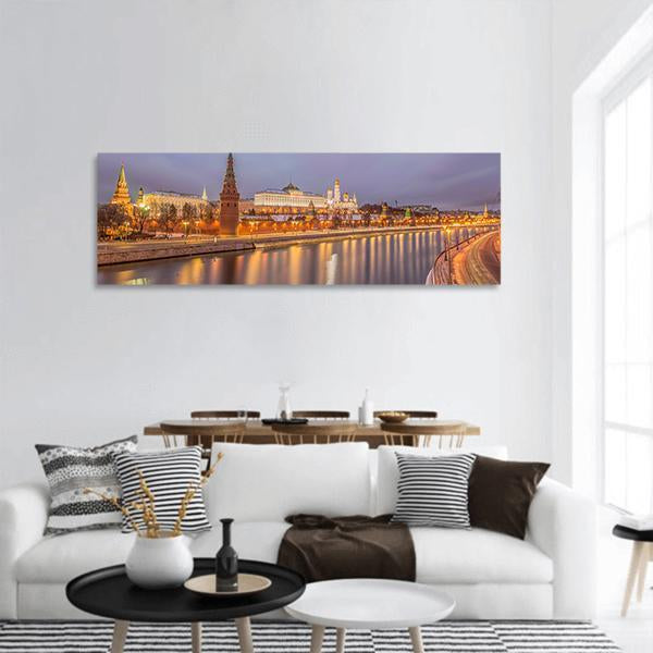 Moscow Kremlin At Sunrise Panoramic Canvas Wall Art-1 Piece-36" x 12"-Tiaracle