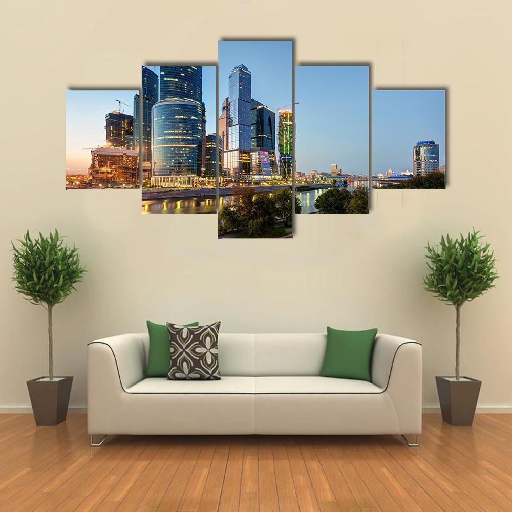 Moscow Business Center Canvas Wall Art-5 Star-Gallery Wrap-62" x 32"-Tiaracle