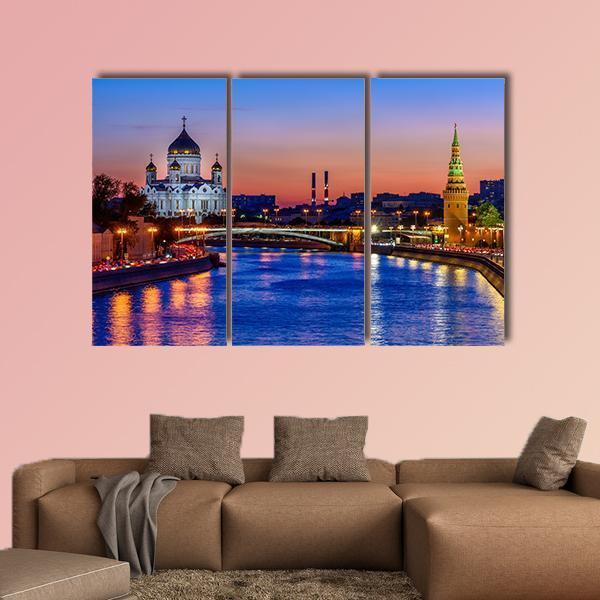 Cathedral Near Moscow River Canvas Wall Art-3 Horizontal-Gallery Wrap-25" x 16"-Tiaracle