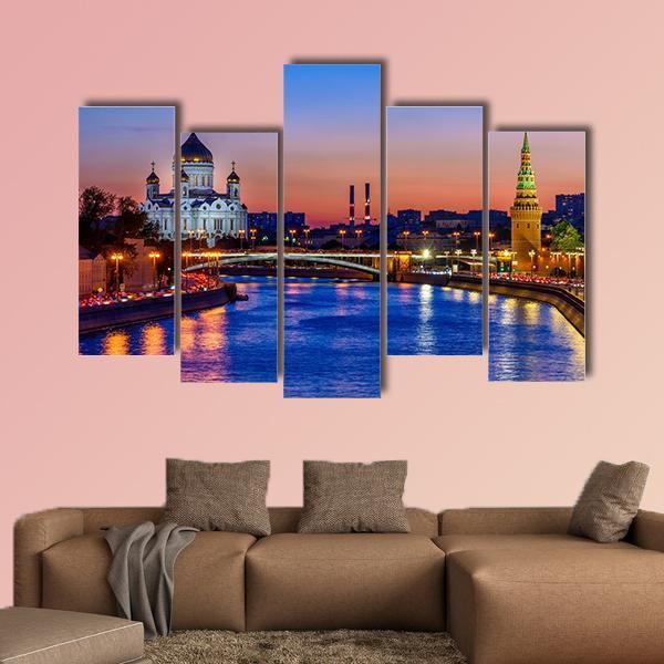 Cathedral Near Moscow River Canvas Wall Art-5 Pop-Gallery Wrap-47" x 32"-Tiaracle