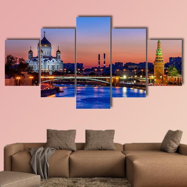 Cathedral Near Moscow River Canvas Wall Art-5 Star-Gallery Wrap-62" x 32"-Tiaracle