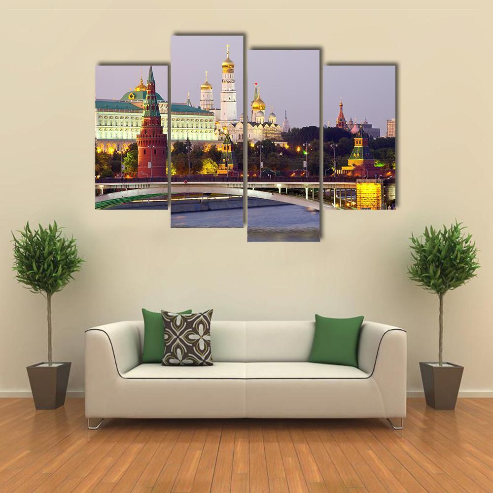 Moscow Kremlin At Dusk Canvas Wall Art-4 Pop-Gallery Wrap-50" x 32"-Tiaracle
