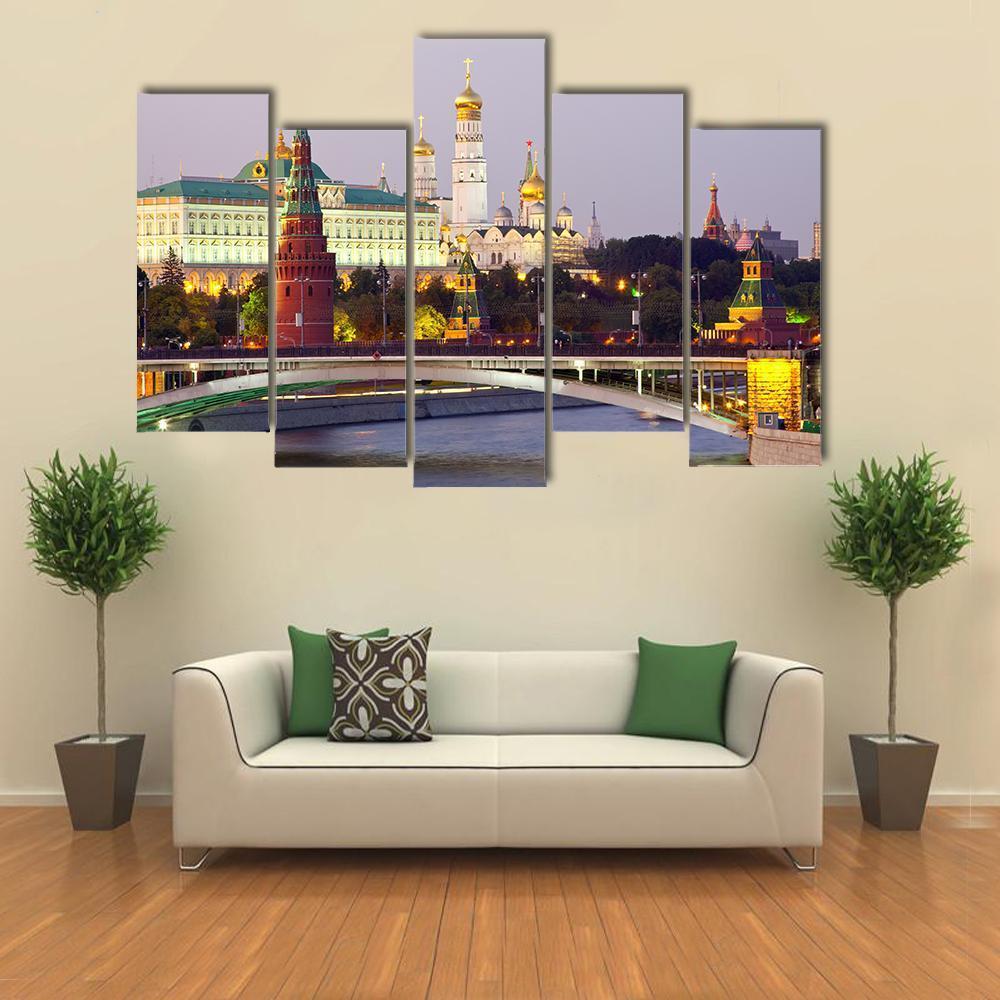 Moscow Kremlin At Dusk Canvas Wall Art-5 Pop-Gallery Wrap-47" x 32"-Tiaracle