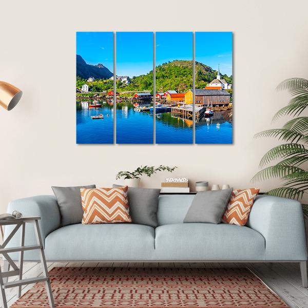 Moskenes Fishing Village Canvas Wall Art-4 Horizontal-Gallery Wrap-34" x 24"-Tiaracle