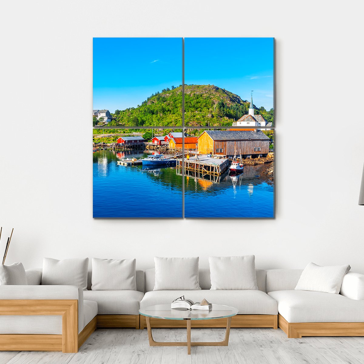 Moskenes Fishing Village Canvas Wall Art-4 Square-Gallery Wrap-17" x 17"-Tiaracle