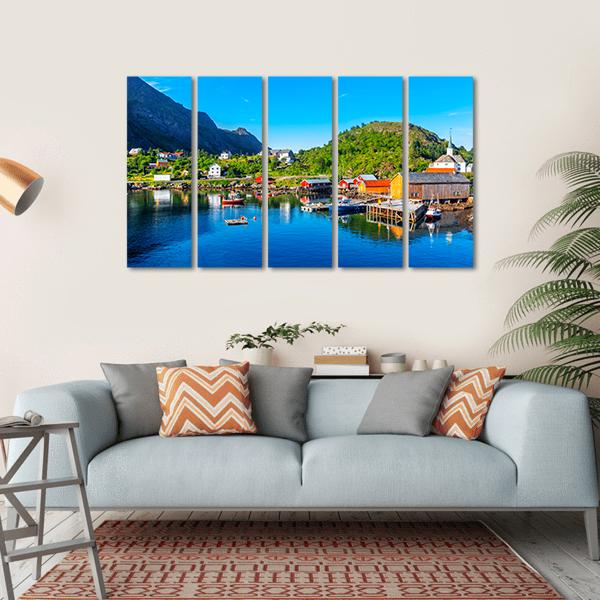 Moskenes Fishing Village Canvas Wall Art-5 Horizontal-Gallery Wrap-22" x 12"-Tiaracle