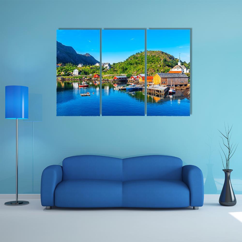 Moskenes Fishing Village Canvas Wall Art-3 Horizontal-Gallery Wrap-37" x 24"-Tiaracle