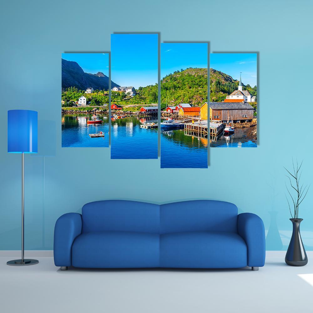 Moskenes Fishing Village Canvas Wall Art-4 Pop-Gallery Wrap-50" x 32"-Tiaracle