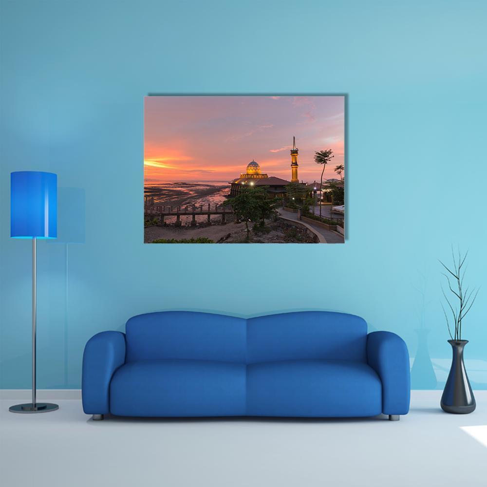 Mosque Al-Hussain Canvas Wall Art-1 Piece-Gallery Wrap-48" x 32"-Tiaracle