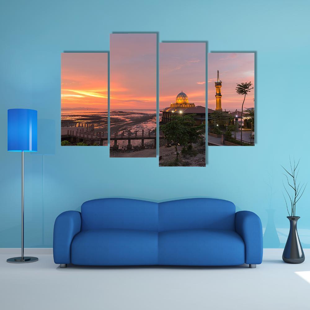 Mosque Al-Hussain Canvas Wall Art-4 Pop-Gallery Wrap-50" x 32"-Tiaracle