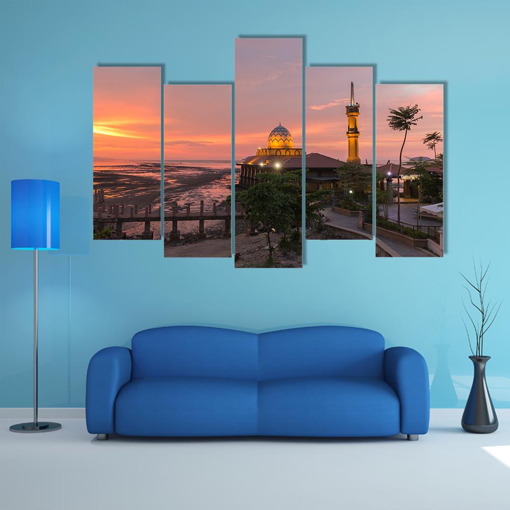 Mosque Al-Hussain Canvas Wall Art-5 Pop-Gallery Wrap-47" x 32"-Tiaracle