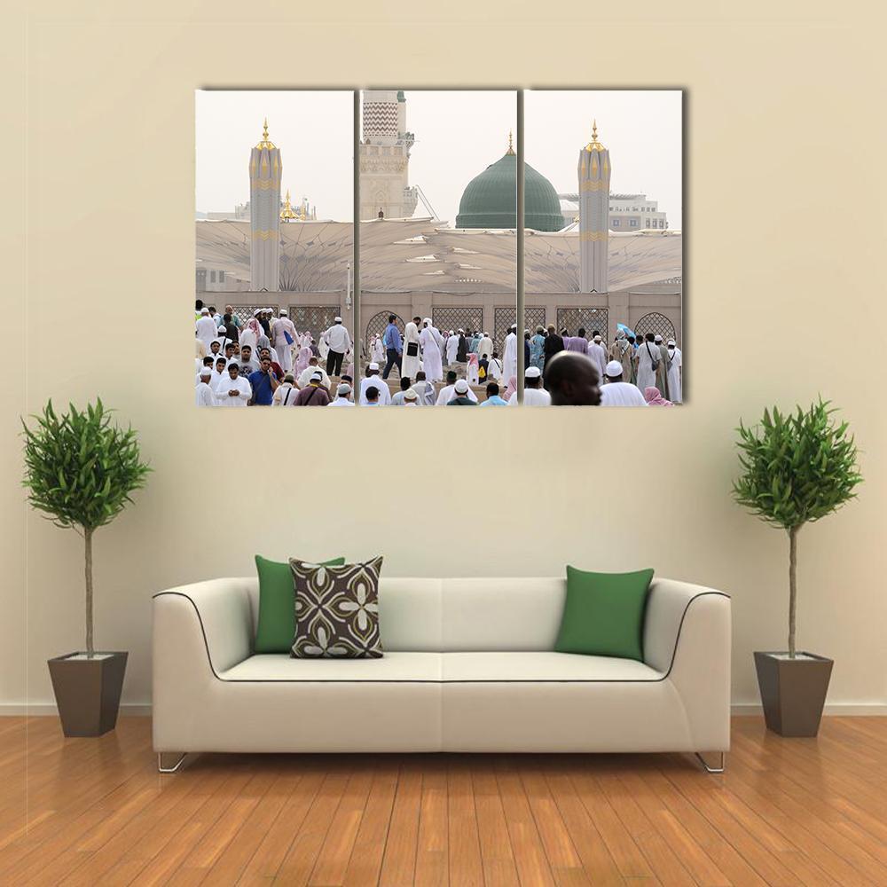 Nabawi Mosque Canvas Wall Art-3 Horizontal-Gallery Wrap-37" x 24"-Tiaracle