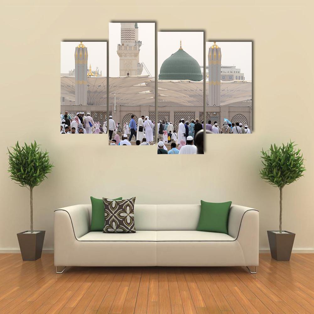 Nabawi Mosque Canvas Wall Art-4 Pop-Gallery Wrap-50" x 32"-Tiaracle