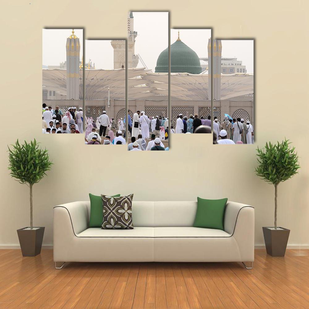 Nabawi Mosque Canvas Wall Art-5 Pop-Gallery Wrap-47" x 32"-Tiaracle
