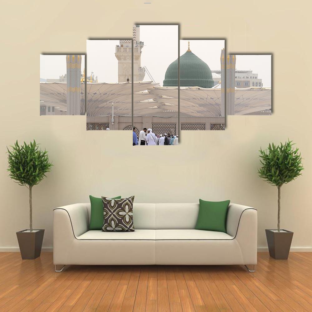 Nabawi Mosque Canvas Wall Art-5 Star-Gallery Wrap-62" x 32"-Tiaracle