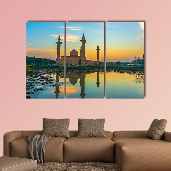 Mosque Reflection On Lake Canvas Wall Art-3 Horizontal-Gallery Wrap-25" x 16"-Tiaracle