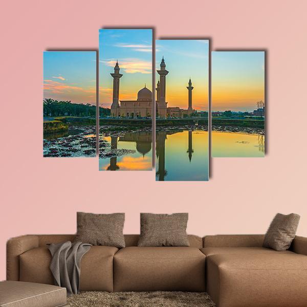 Mosque Reflection On Lake Canvas Wall Art-4 Pop-Gallery Wrap-50" x 32"-Tiaracle