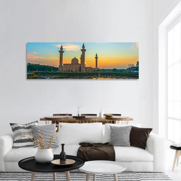 Mosque Reflection On Lake Panoramic Canvas Wall Art-1 Piece-36" x 12"-Tiaracle
