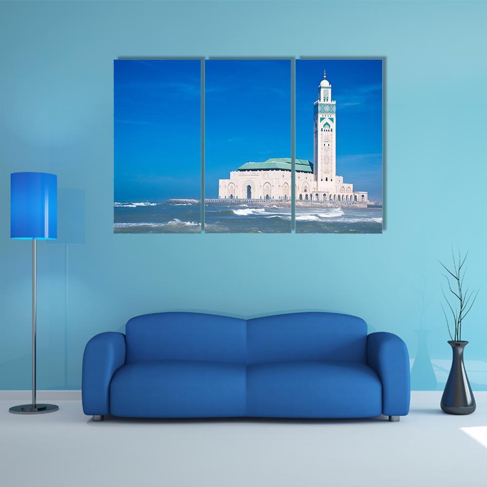 Hassan II Mosque Canvas Wall Art-3 Horizontal-Gallery Wrap-37" x 24"-Tiaracle