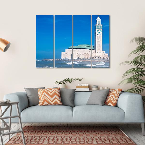 Hassan II Mosque Canvas Wall Art-4 Horizontal-Gallery Wrap-34" x 24"-Tiaracle
