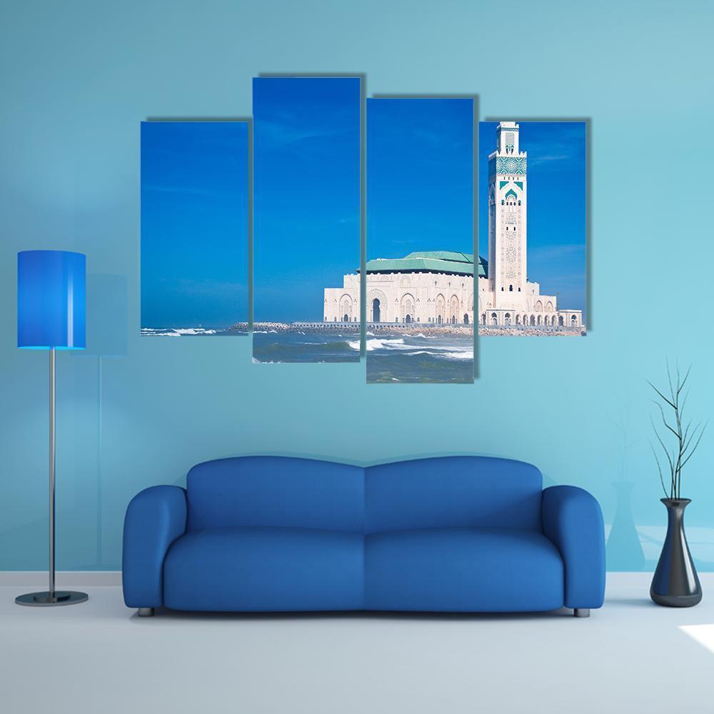 Hassan II Mosque Canvas Wall Art-1 Piece-Gallery Wrap-48" x 32"-Tiaracle