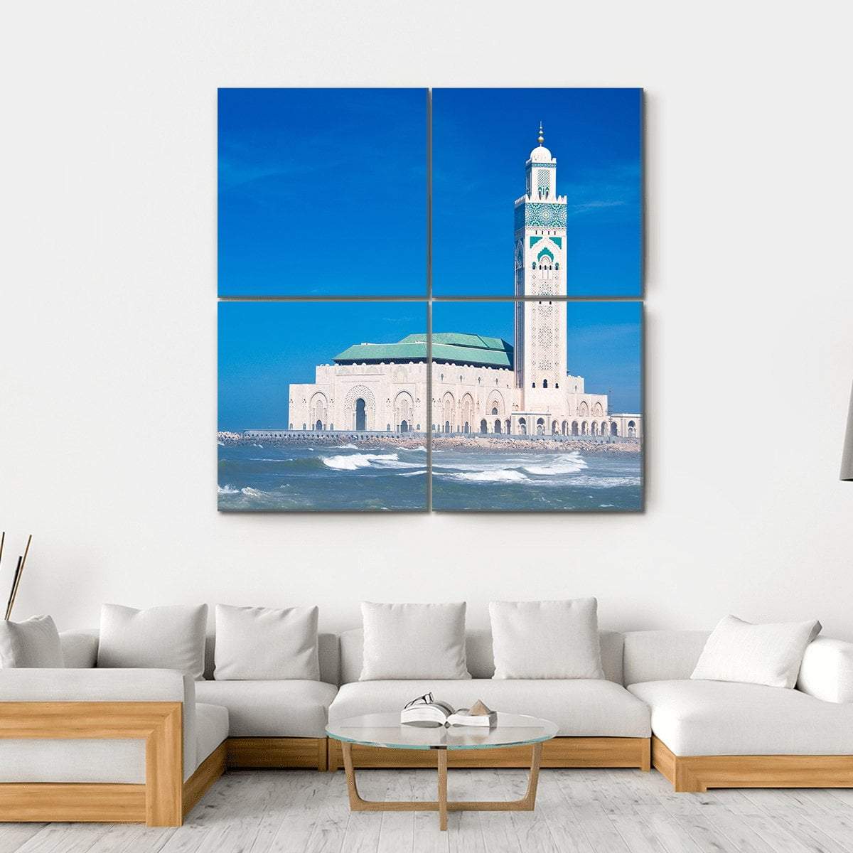 Hassan II Mosque Canvas Wall Art-4 Square-Gallery Wrap-17" x 17"-Tiaracle