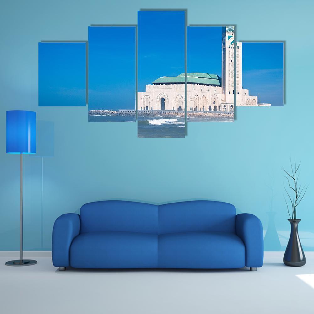 Hassan II Mosque Canvas Wall Art-5 Star-Gallery Wrap-62" x 32"-Tiaracle