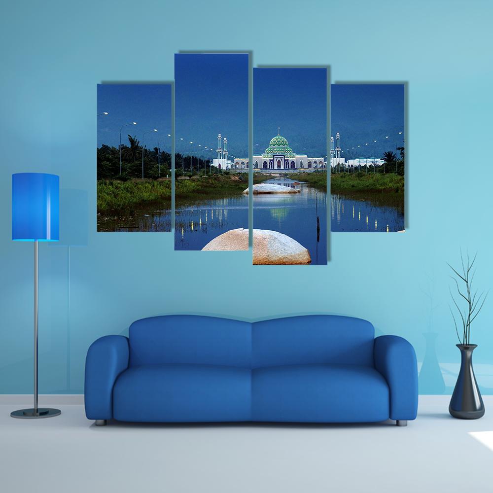 Mosque In Natuna Canvas Wall Art-4 Pop-Gallery Wrap-50" x 32"-Tiaracle