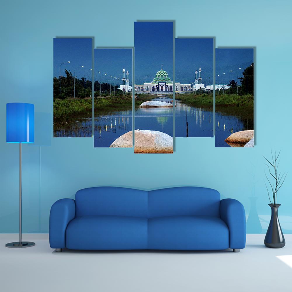 Mosque In Natuna Canvas Wall Art-5 Pop-Gallery Wrap-47" x 32"-Tiaracle
