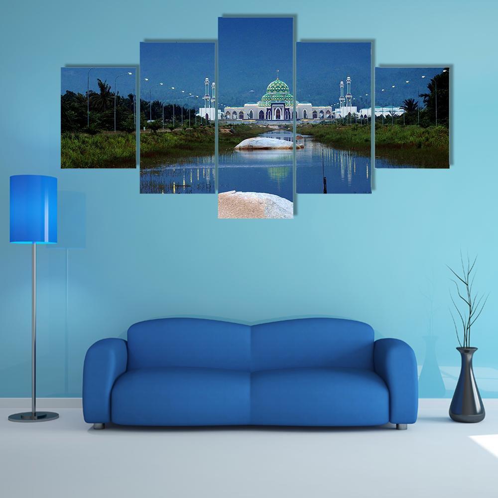Mosque In Natuna Canvas Wall Art-4 Pop-Gallery Wrap-50" x 32"-Tiaracle