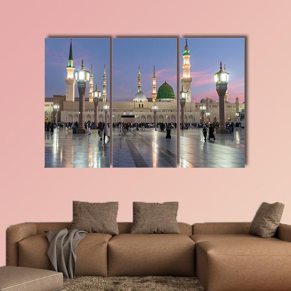 Prophet's Mosque Medina Canvas Wall Art-3 Horizontal-Gallery Wrap-37" x 24"-Tiaracle