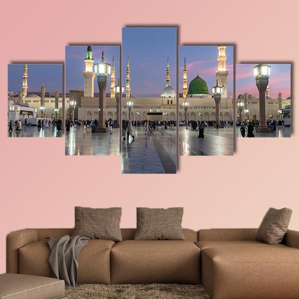 Prophet's Mosque Medina Canvas Wall Art-5 Star-Gallery Wrap-62" x 32"-Tiaracle