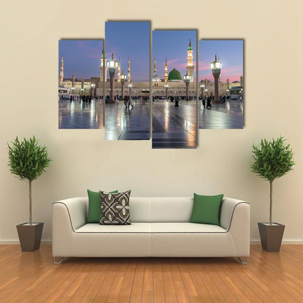 Prophet's Mosque Medina Canvas Wall Art-4 Pop-Gallery Wrap-50" x 32"-Tiaracle